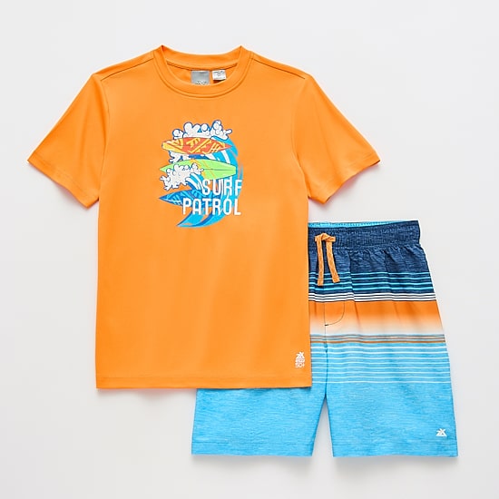 ZeroXposur Big Kid Boys UV Protection Striped 2-pc. Rash Guard Set