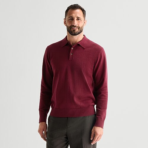 Stafford Mens Long Sleeve Polo Sweater In Red