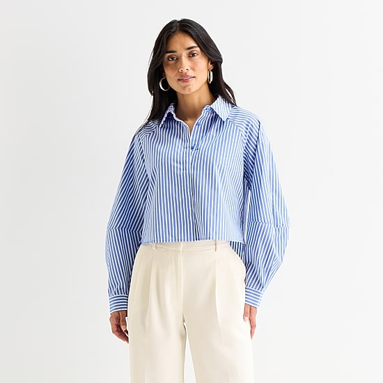 Worthington Womens Long Sleeve Button Front Blouse