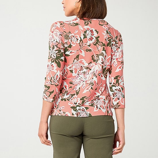 Liz Claiborne Womens Petite Keyhole Neck 3/4 Sleeve Blouse