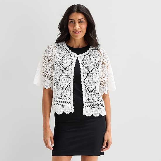 Perceptions Womens Jewel Neck Short Sleeve Shrug