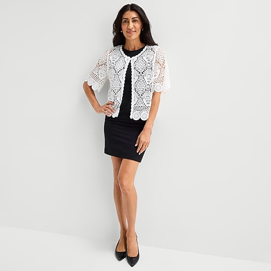 Perceptions Womens Jewel Neck Short Sleeve Shrug