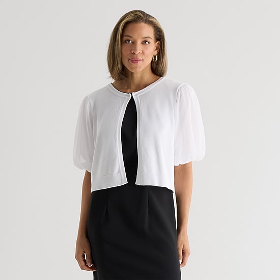 Perceptions Womens Jewel Neck Short Sleeve Shrug