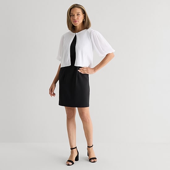 Perceptions Womens Jewel Neck Short Sleeve Shrug