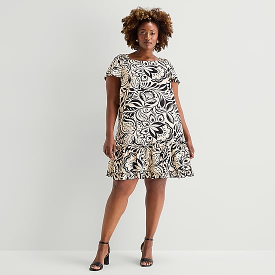 robbie bee dress Robbie Bee Petite Bow-Back Printed Trapeze Dress, Size 10: PM/Black