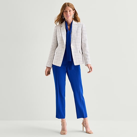 Black Label by Evan-Picone Tweed Womens Classic Fit Flat Front Suit Jacket