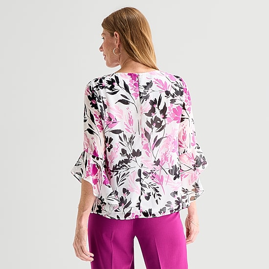 Black Label by Evan-Picone Womens Round Neck 3/4 Sleeve Blouse