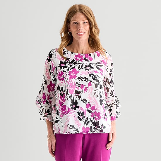 Black Label by Evan-Picone Womens Round Neck 3/4 Sleeve Blouse