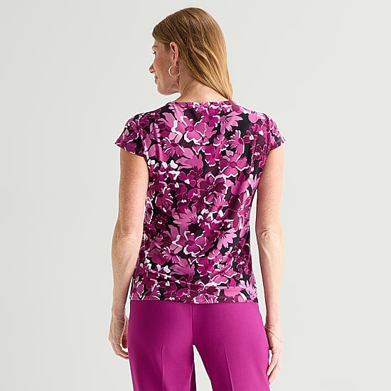 Black Label by Evan-Picone Womens Cowl Neck Short Sleeve Blouse
