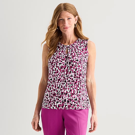 Black Label by Evan-Picone Womens Keyhole Neck Sleeveless Blouse