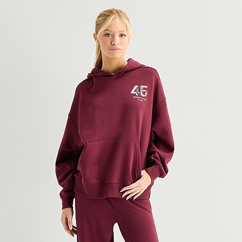 Arizona Womens Juniors Long Sleeve Fleece Hoodie, Small, Red