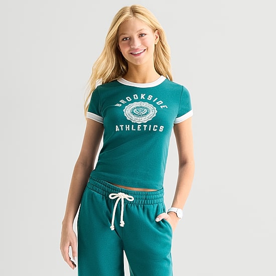 Arizona Womens Juniors Crew Neck Short Sleeve Classic Fit Graphic T-Shirt