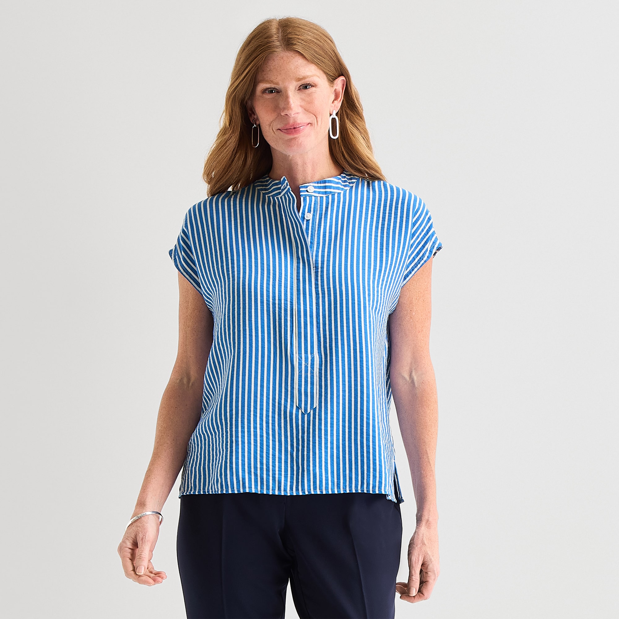 Liz Claiborne Womens Round Neck Short Sleeve Blouse