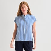 Liz Claiborne Womens Round Neck Short Sleeve Blouse