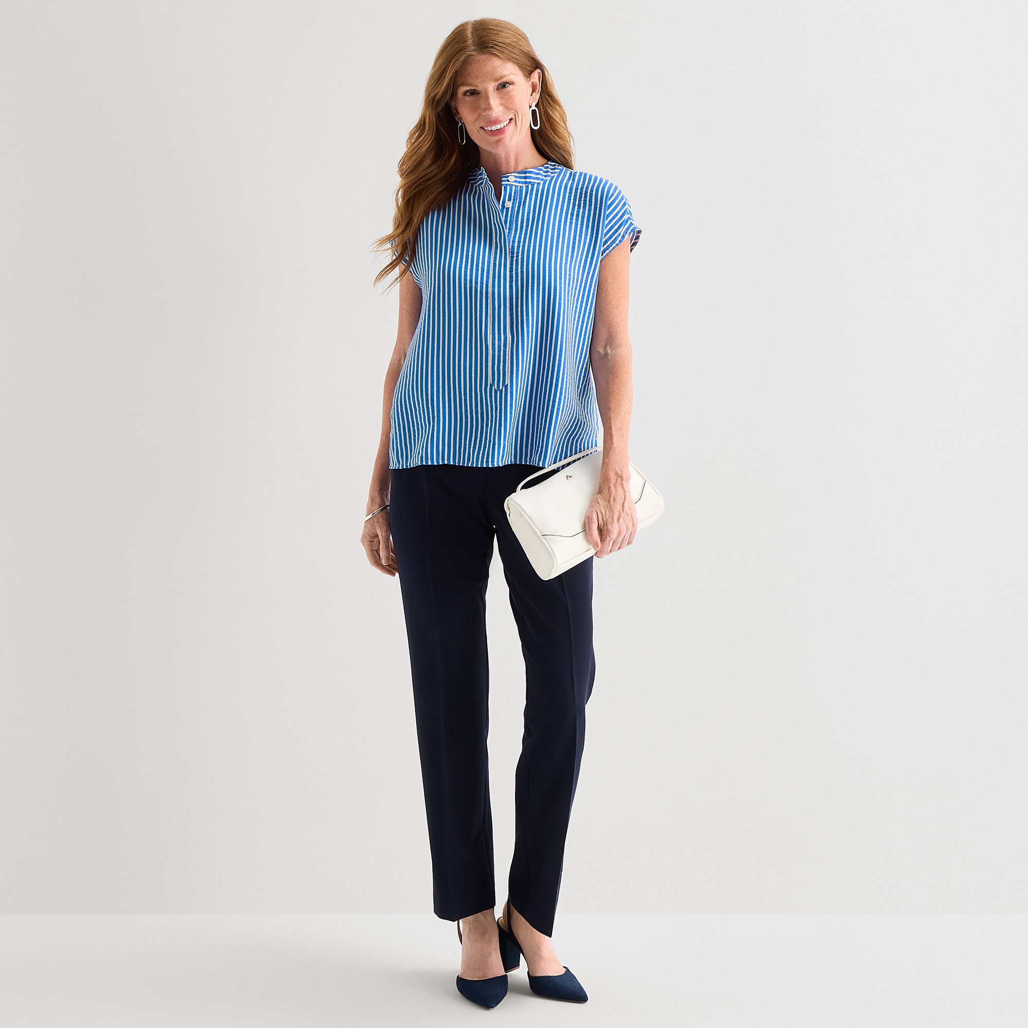Liz Claiborne Womens Round Neck Short Sleeve Blouse