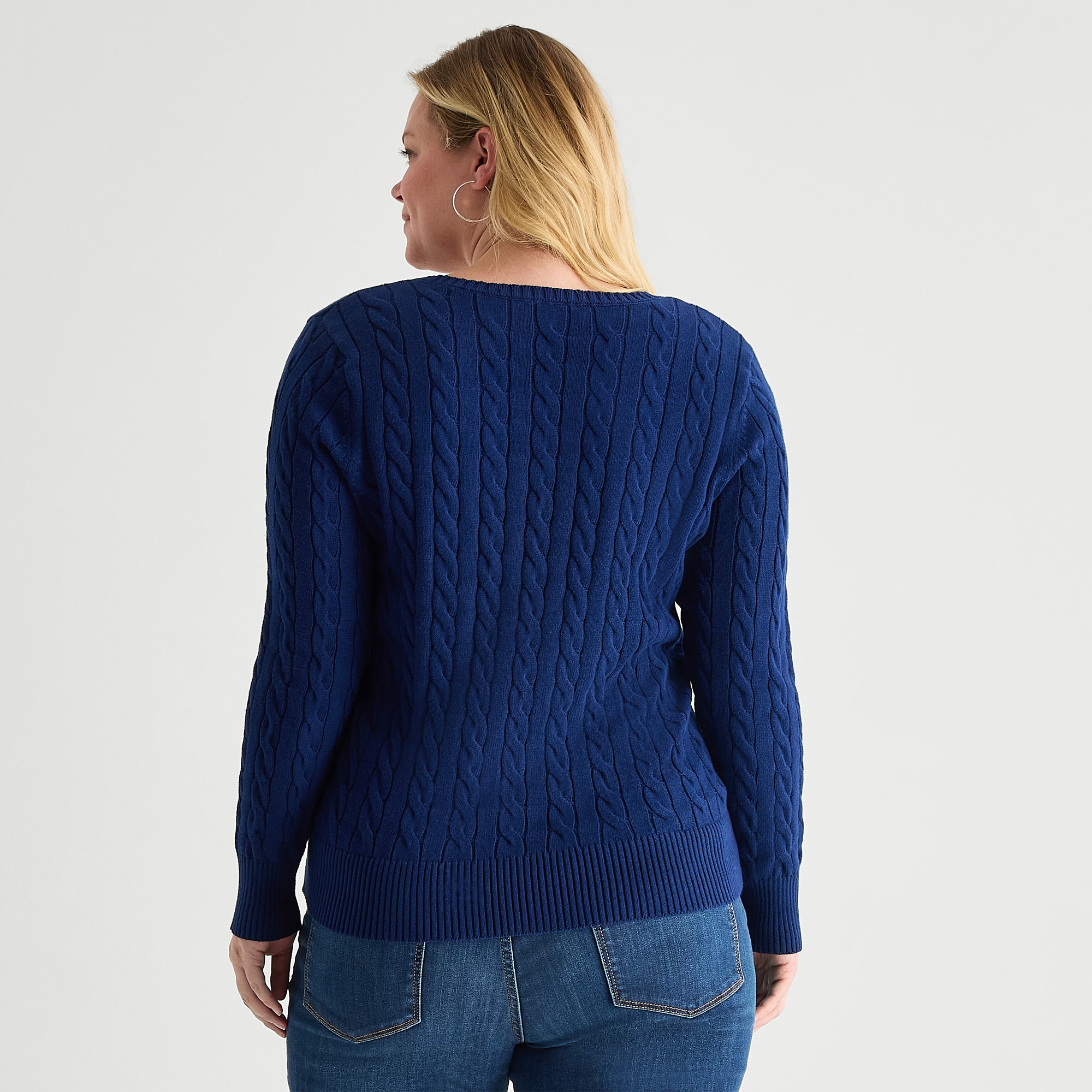 St. John's Bay Plus Womens V Neck Long Sleeve Cable Knit Pullover Sweater