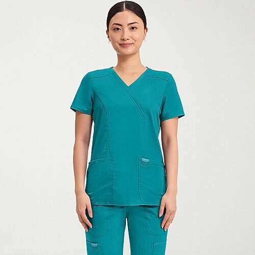 Cherokee Ck Ww Revolution Womens Mock Neck Short Sleeve Scrub Top, Xx-large, Blue