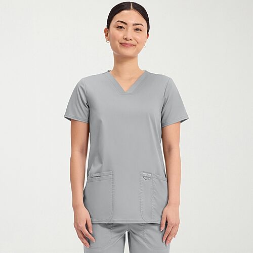Cherokee Ck Ww Revolution Womens V Neck Short Sleeve Scrub Top, X-large, Gray
