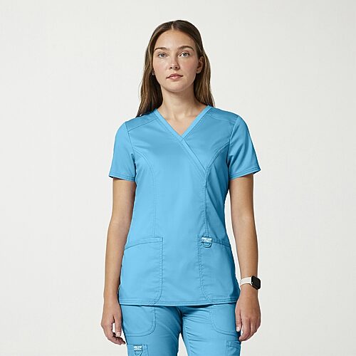 Cherokee Ck Ww Revolution Womens Mock Neck Short Sleeve Scrub Top, 3x-large, Blue