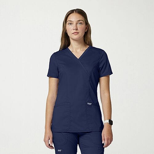 Cherokee Womens Mock Neck Short Sleeve Scrub Top In Blue