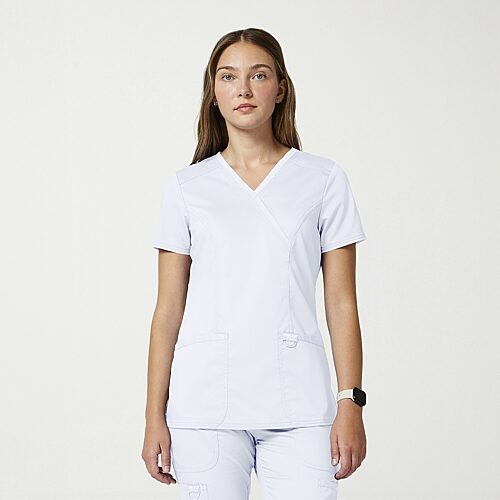 Cherokee Ck Ww Revolution Womens Mock Neck Short Sleeve Scrub Top, Xx-small, White