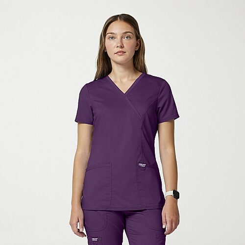Cherokee Ck Ww Revolution Womens Mock Neck Short Sleeve Scrub Top, 5x-large, Purple