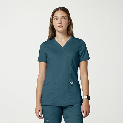 Cherokee Ck Ww Revolution Womens Mock Neck Short Sleeve Scrub Top, Xx-large, Blue