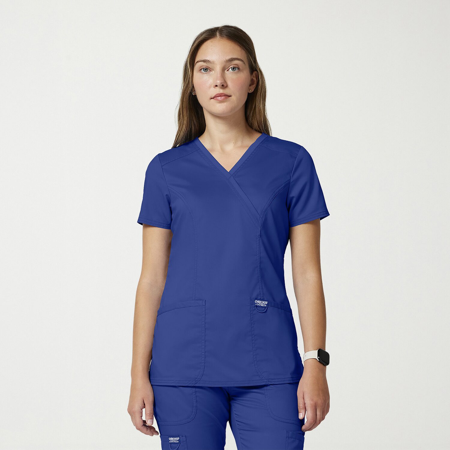 Cherokee Womens Mock Neck Short Sleeve Scrub Top