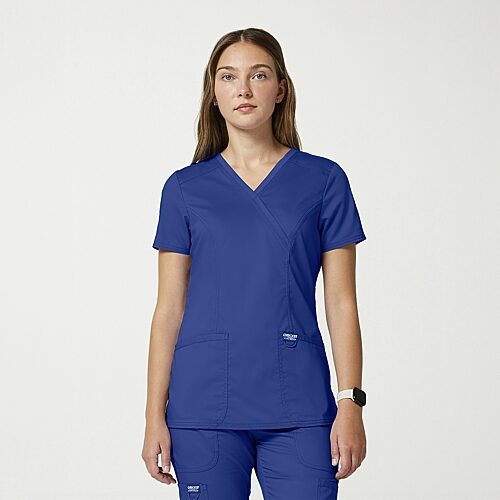 Cherokee Ck Ww Revolution Womens Mock Neck Short Sleeve Scrub Top, Xx-small, Blue
