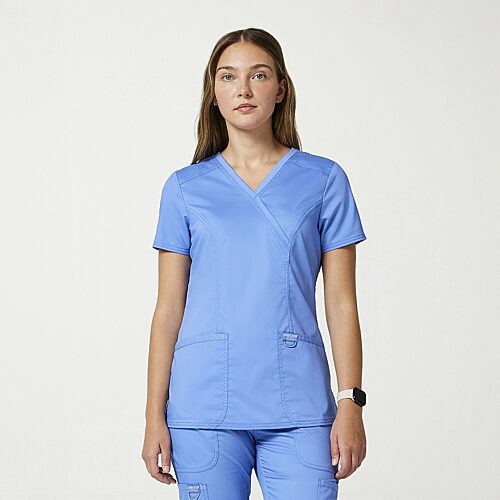 Cherokee Ck Ww Revolution Womens Mock Neck Short Sleeve Scrub Top, 4x-large, Blue
