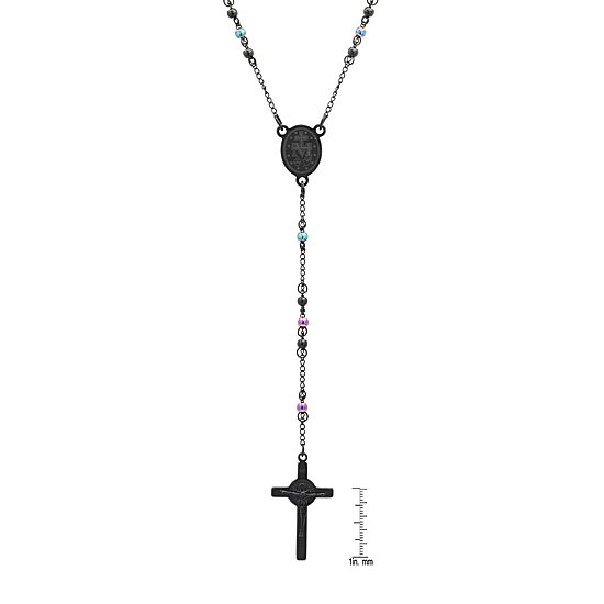 Steeltime Miraculous Medal Mens Stainless Steel Hypoallergenic 26 Inch Rosary Necklace