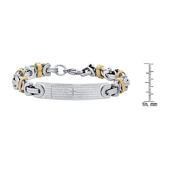 Steeltime Lord'S Prayer Mens 18K Gold Over Stainless Steel 8 Inch Solid Byzantine Hypoallergenic Id Bracelet