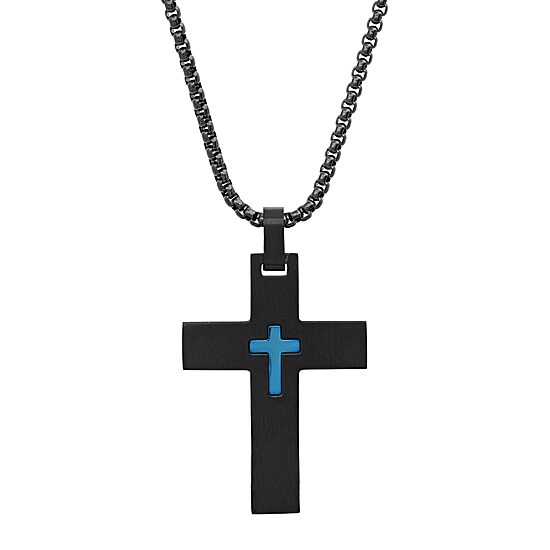 Steeltime Mens Stainless Steel Cross Hypoallergenic 24 Inch Pendant Necklace