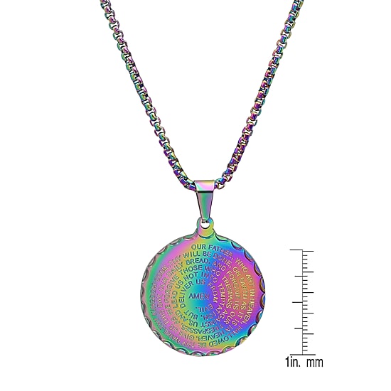 Steeltime Lord'S Prayer Mens Stainless Steel Round Hypoallergenic 24 Inch Pendant Necklace