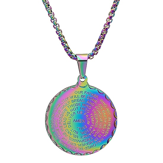 Steeltime Lord'S Prayer Mens Stainless Steel Round Hypoallergenic 24 Inch Pendant Necklace
