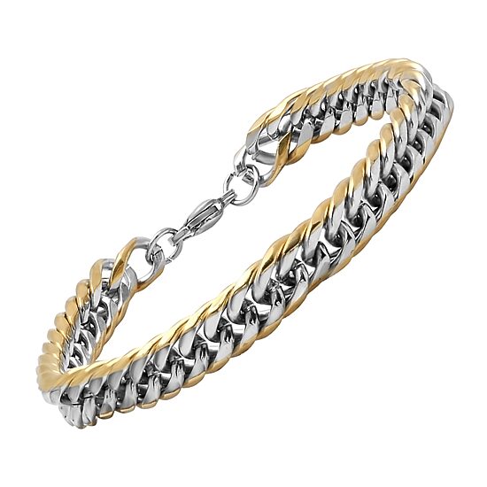 Steeltime Mens 18K Gold Over Stainless Steel Solid Hypoallergenic 8 1/2 Inch Link Bracelet