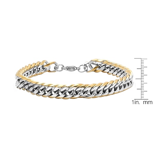 Steeltime Mens 18K Gold Over Stainless Steel Solid Hypoallergenic 8 1/2 Inch Link Bracelet