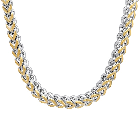 Steeltime Mens 18K Gold Over Stainless Steel Hypoallergenic 24 Inch Wheat Chain Necklace