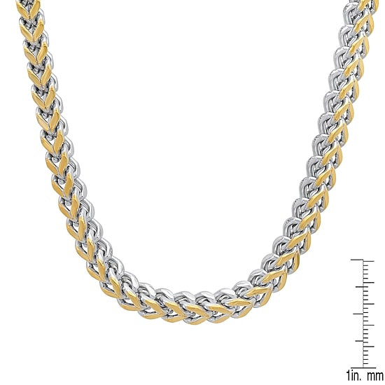 Steeltime Mens 18K Gold Over Stainless Steel Hypoallergenic 24 Inch Wheat Chain Necklace