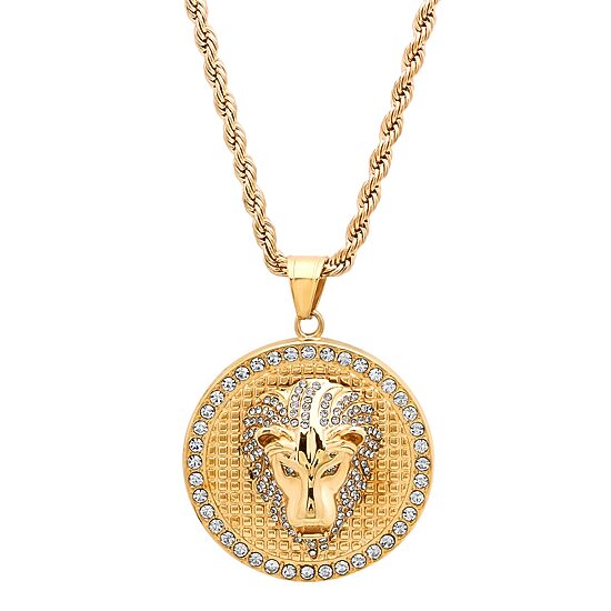 Steeltime Lion Mens 18K Gold Over Stainless Steel Hypoallergenic 30 Inch Pendant Necklace