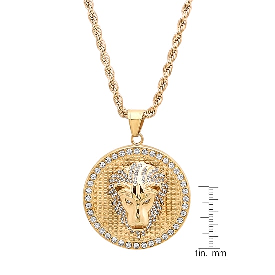 Steeltime Lion Mens 18K Gold Over Stainless Steel Hypoallergenic 30 Inch Pendant Necklace