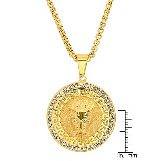 Steeltime Lion Mens Cubic Zirconia 18K Gold Over Stainless Steel Round Hypoallergenic 24 Inch Pendant Necklace
