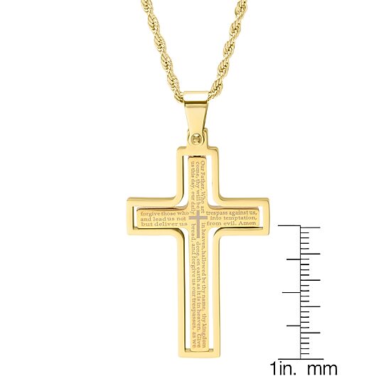 Steeltime Mens 18K Gold Over Stainless Steel Cross Hypoallergenic 24 Inch Pendant Necklace