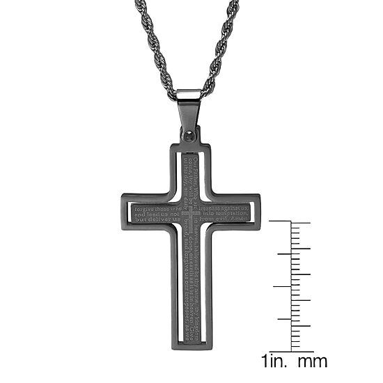 Steeltime Lord'S Prayer Mens Stainless Steel Cross Hypoallergenic 24 Inch Pendant Necklace