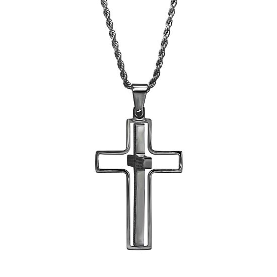 Steeltime Lord'S Prayer Mens Stainless Steel Cross Hypoallergenic 24 Inch Pendant Necklace