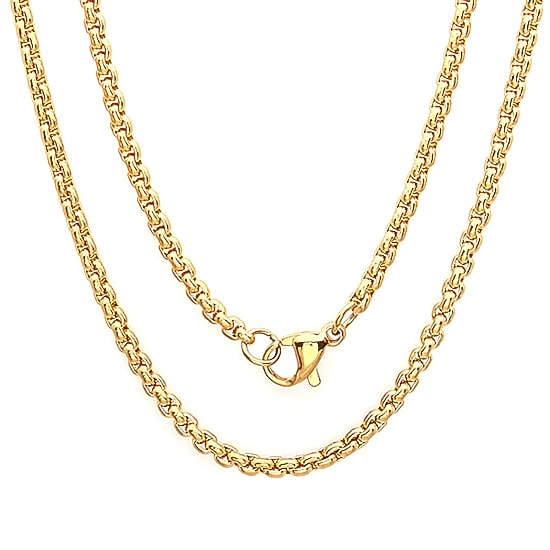 Steeltime Mens 18K Gold Over Stainless Steel Stainless Steel Hypoallergenic 24 Inch Box Chain Necklace