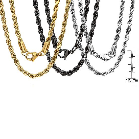 Steeltime Mens 18K Gold Over Stainless Steel Stainless Steel Hypoallergenic 24 Inch Rope Chain Necklace
