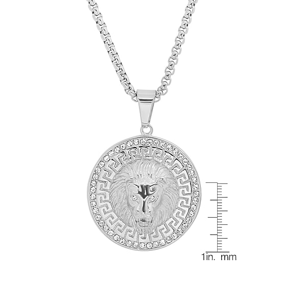 Steeltime Lion Mens Cubic Zirconia Stainless Steel Round Hypoallergenic 24 Inch Pendant Necklace