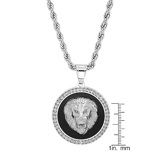 Steeltime Lion Mens Cubic Zirconia Stainless Steel Hypoallergenic 30 Inch Pendant Necklace
