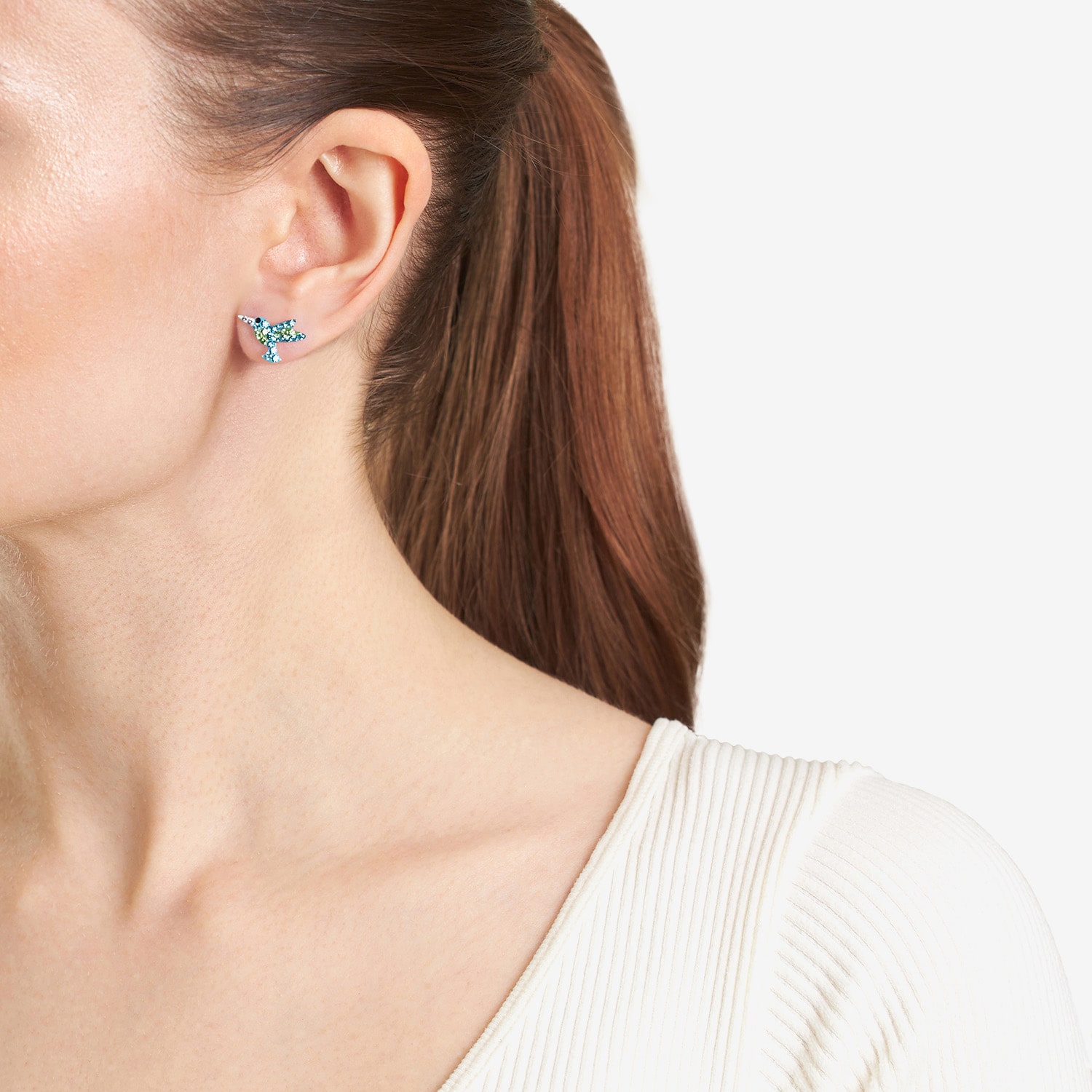 Silver Treasures Hummingbird Multi Color Crystal Sterling Silver 12.7mm Stud Earrings